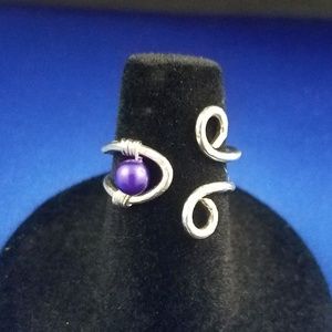 🍃Adjustable Silver & Purple Pearl Ring Sz 6 - 7.5